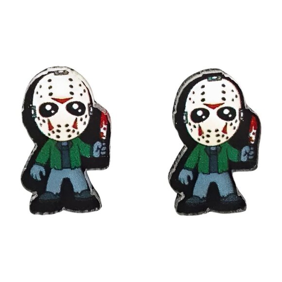 Jason Vorhees Horror Stud Earrings Acrylic Friday the 13th - Picture 1 of 6